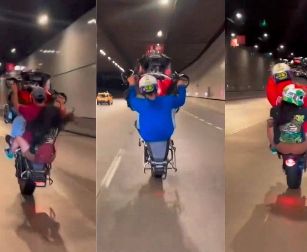 Estas imágenes corresponden a conductores de motos de alta gama haciendo piques ilegales en los bajos del soterrado de Parques del Río Medellín. FOTOS: TOMADAS DE VIDEO