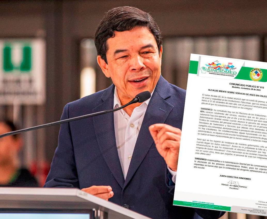 Con esta carta, el sindicato Sindidmed desmintió al alcalde encargado Óscar Hurtado sobre la situación del personal del aseo en las instituciones educativas públicas. FOTO: CARLOS VELÁSQUEZ