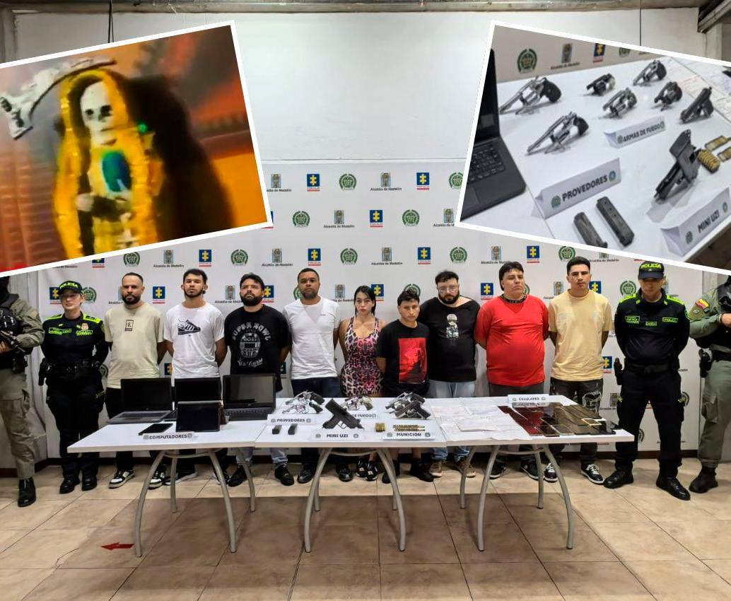Los nueve procesados por pertenecer a la llamada “Oficina Premium” inicialmente están respondiendo por el delito de porte y tráfico de armas por las siete pistolas y la subametralladora incautadas. También se le encontraron elementos de brujería. FOTOS: CORTESÍA