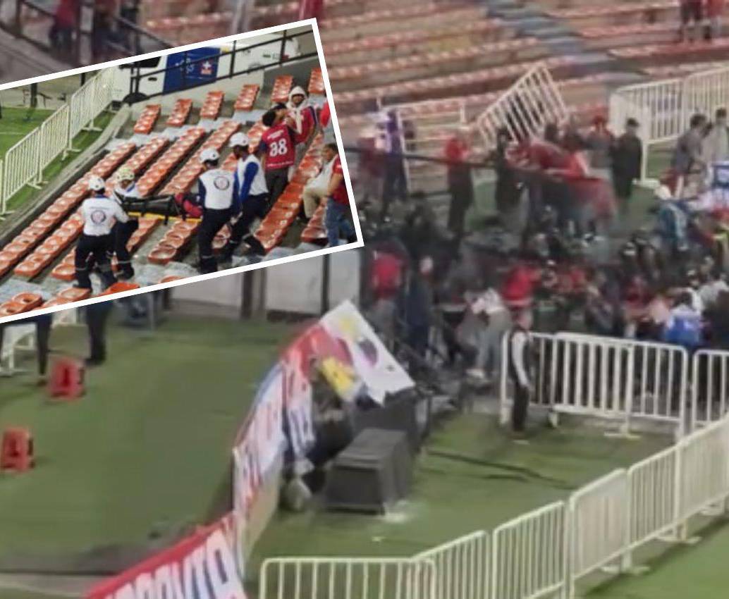 Estos altercados se registraron al minuto 80 del encuentro, cuando el Poderoso ya ganaba 2-0. El origen de los mismos sería la inconformidad de algunos desadaptados que estarían inconformes por la presencia de adeptos al cuadro barranquillero. FOTOS: <b>CORTESÍA</b>