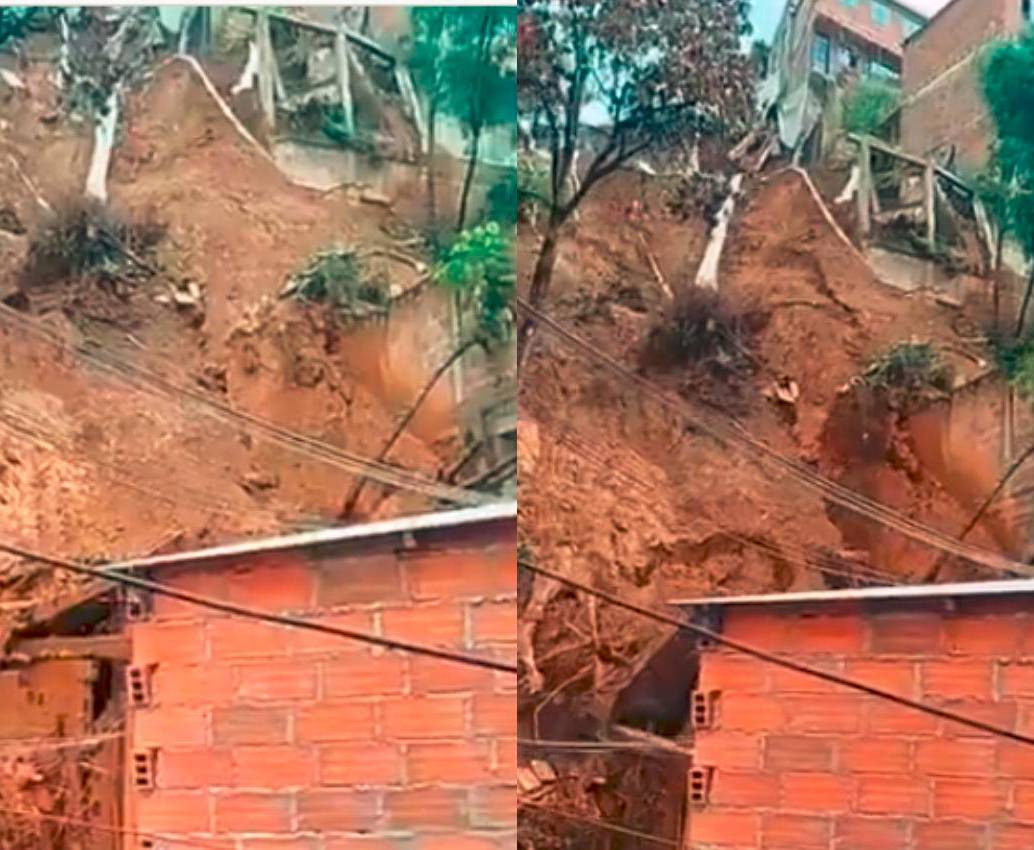 Este fue el deslizamiento que ocurrió en la mañana de este viernes en Villatina, en la misma zona donde se produjo la evacuación de más de 35 familias y en la que se han presentado situaciones de orden público. FOTO; CORTESÍA (TOMADA DE VIDEO)