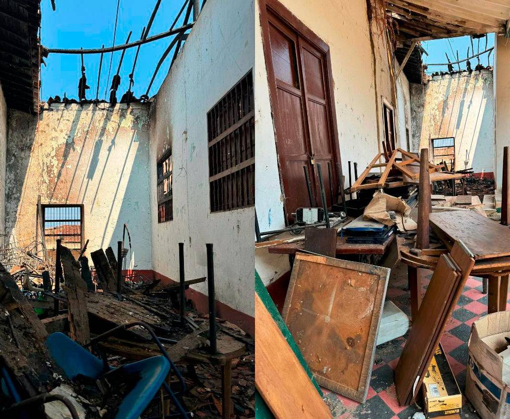 Así quedó la casa patrimonial de la antigua Casa de la Cultura de Sopetrán tras el incendio registrado este jueves. FOTO: CORTESÍA GOBERNACIÓN DE ANTIOQUIA