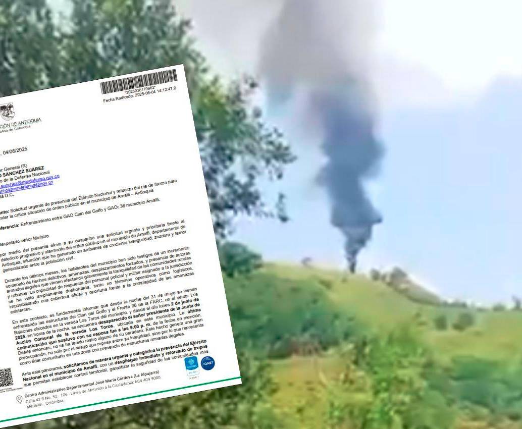 Con este documento, el secretario de Seguridad de Antioquia, general (r) Luis Eduardo Martínez, le pidió apoyo oficial en la vereda El Toro, de Amalfi, pero la solicitud fue ignorada. FOTOS: CORTESÍA