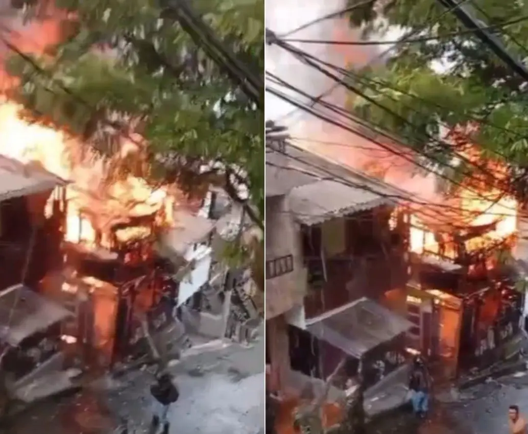 Así se veía el incendio en Manrique Versalles en la mañana de este jueves. Las autoridades investigan las causas. FOTO: CORTESÍA