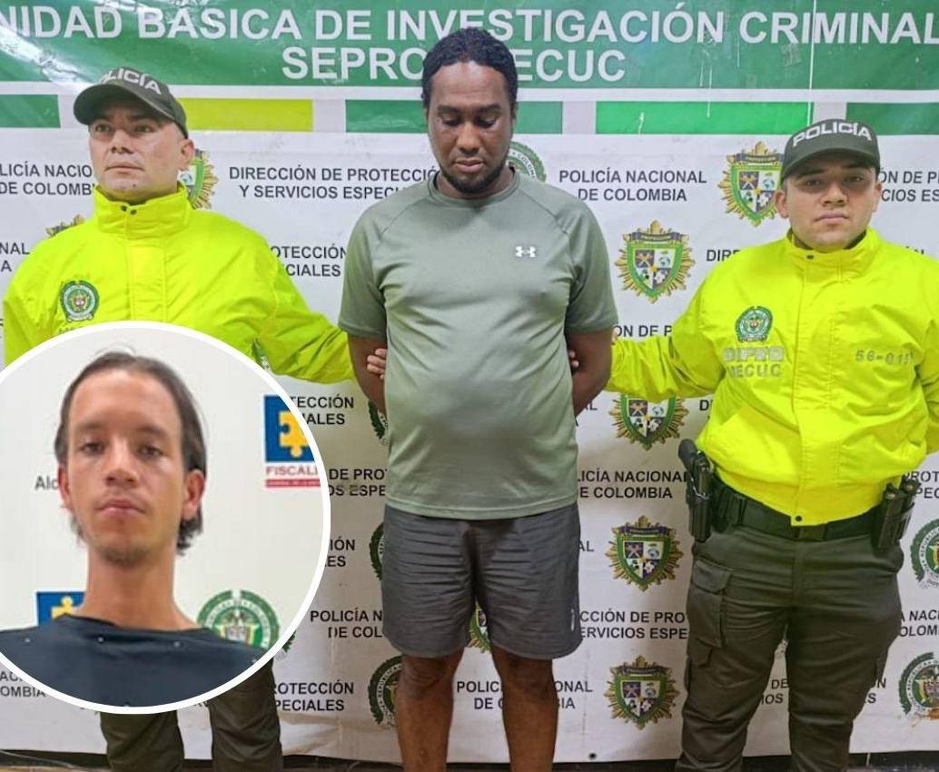 Stracey Diámin Karim Agata (principal) provenía de la isla de Curazao, en el Caribe, y fue capturado por un hecho que vincularía a una menor de 14 años que estaría siendo explotada sexualmente. En este caso también se logró la detención de Alexánder Sánchez García (detalle). FOTOS: CORTESÍA