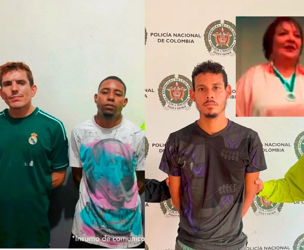 Por el asesinato de la periodista María Victoria Correa Ramírez (detalle), en Envigado, fueron capturados Juan Camilo Carvajal Burbano (izq.), alias Gafas, y Deiby Yulián Posso Pretel (centro), alias Cali, en la capital de Valle del Cauca, mientras que en Prado, Tolima, las autoridades detuvieron a Yuván Daniel Arenas Gómez, alias El Mello. FOTOS: CORTESÍA