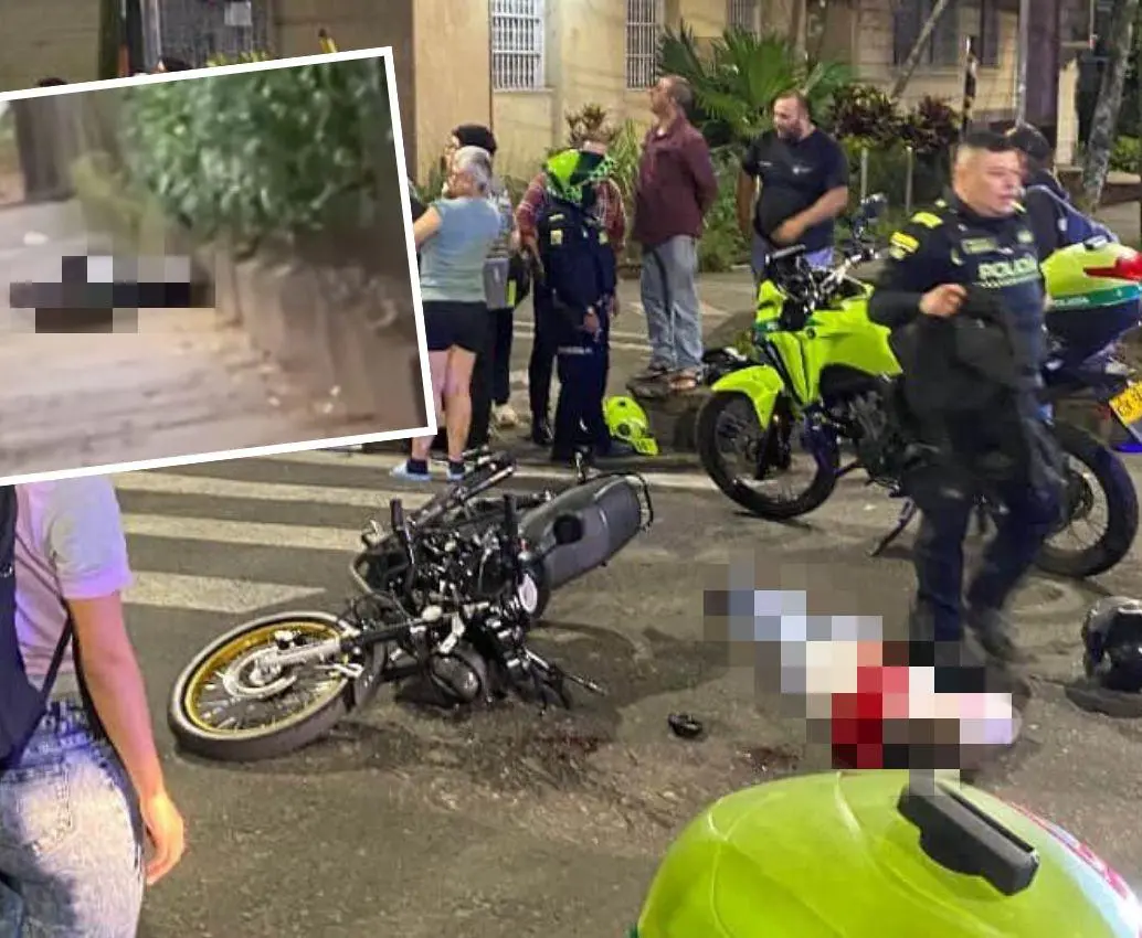 Uno de los muertos quedó al lado de la moto, mientras que el otro quedó a unos 20 metros, en un andén, cuando intentaba escapar malherido. FOTOS: CORTESÍA