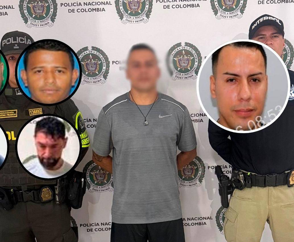 Alias Kokin (principal), es uno de los presuntos integrantes de la banda Los Saggy. Fue capturado en Sabaneta. También fueron capturados alias Balín (arriba, izq), alias Coya (arriba, der.), alias Risso (abajo izq.) y alias El Francés (abajo der).<span class="mln_uppercase_mln"> </span><span class="mln_uppercase_mln">FOTO</span> <b><span class="mln_uppercase_mln">CORTESÍA</span></b>
