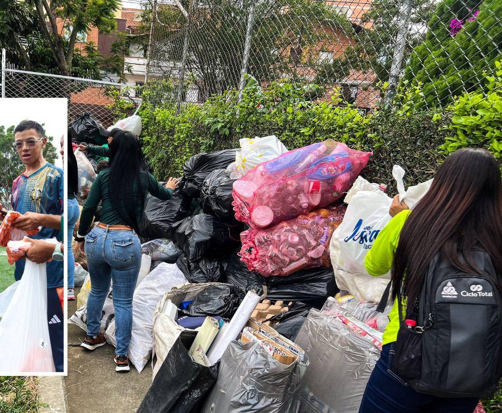 Solo en Bello se lograron recolectar 2,8 toneladas de reciclaje y se entregaron uniformes para los niños para que participen en los clasificatorios del Baby Fútbol. FOTOS: CORTESÍA