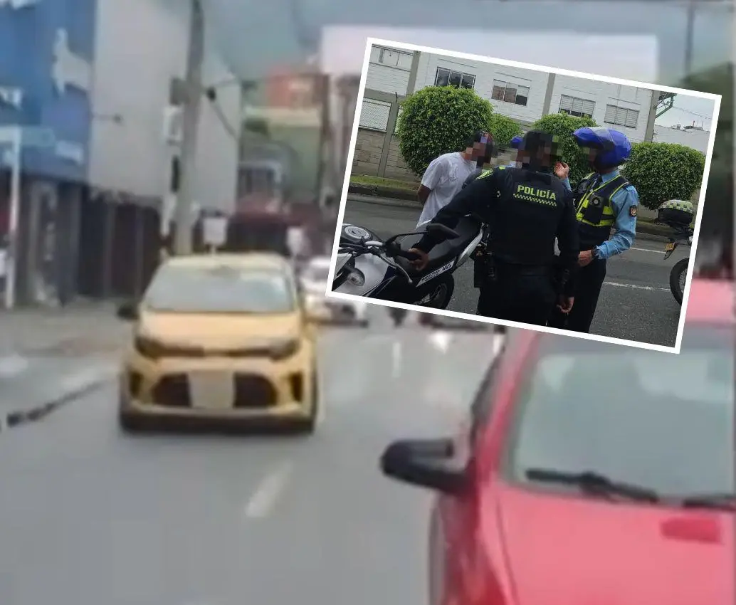El conductor de este taxi se escapó en reversa en un operativo de la Secretaría de Movilidad de Medellín y lo interceptaron en una persecución en La Minorista. Allí habría agredido a un guarda de tránsito. FOTOS: CORTESÍA