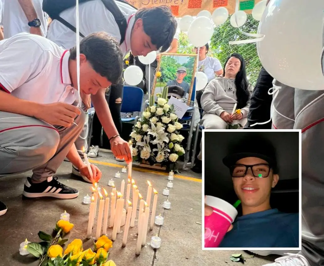 Los compañeros de estudio de Marlon Rivas Rojas, de 17 años, le rindieron homenaje en las instalaciones de la Institución Educativa López de Mesa, al tiempo que hacían protestas para pedir justicia por su muerte. <b><span class="mln_uppercase_mln"> </span></b>FOTO<b><span class="mln_uppercase_mln"> CORTESÍA</span></b>