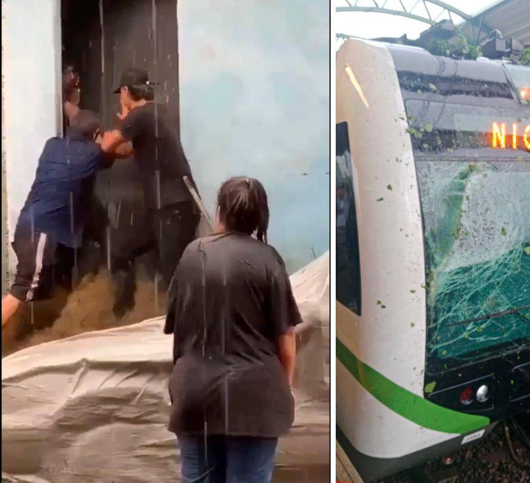 Un rescate en Lovaina y el vidrio panorámico hecho trizas de un tren del metro son algunos de los saldos de las lluvias del 9 de junio. Fotos: Cortesía.