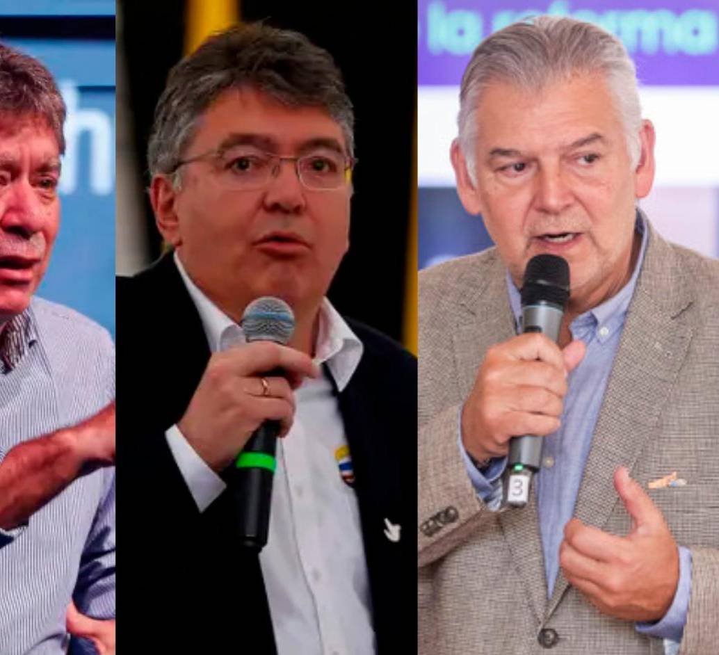 Bruce Mac Master, presidente de la Andi (izq.); Mauricio Cárdenas, exministro de Hacienda (centro), y Jaime Alberto Cabal, presidente de Fenalco (der.) celebraron la caída de la consulta popular. FOTO COLPRENSA