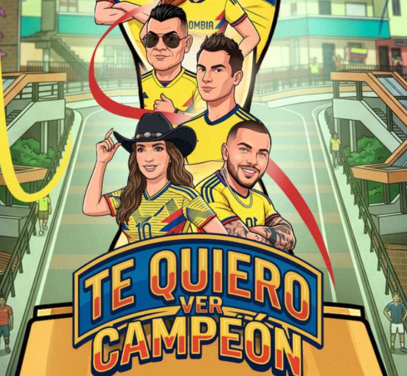 Artistas de música popular colombiana durante grabación de video musical inspirado en la Selección y la cultura futbolera. FOTO: Cortesía