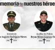 Las víctimas fueron el intendente César Rodríguez Nieves y el auxiliar Bryan Lizarazo Torres. FOTO: Tomado de X: @PoliciaColombia