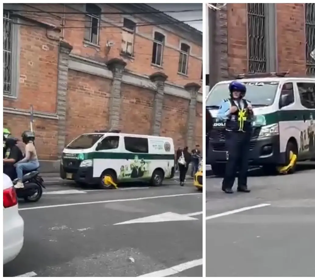 Por lo menos 4 patrullas fueron inmovilizadas con estos dispositivos en el centro de Medellín. Imágenes de videos en redes sociales.