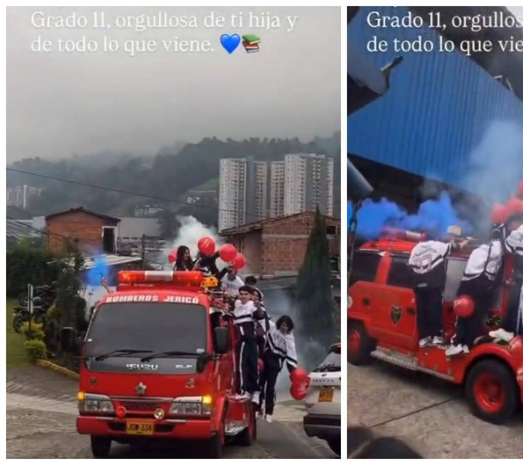 Así llegaron los estudiantes del grado once de un colegio en Sabaneta en su primer día de clases. FOTO Cortesía.