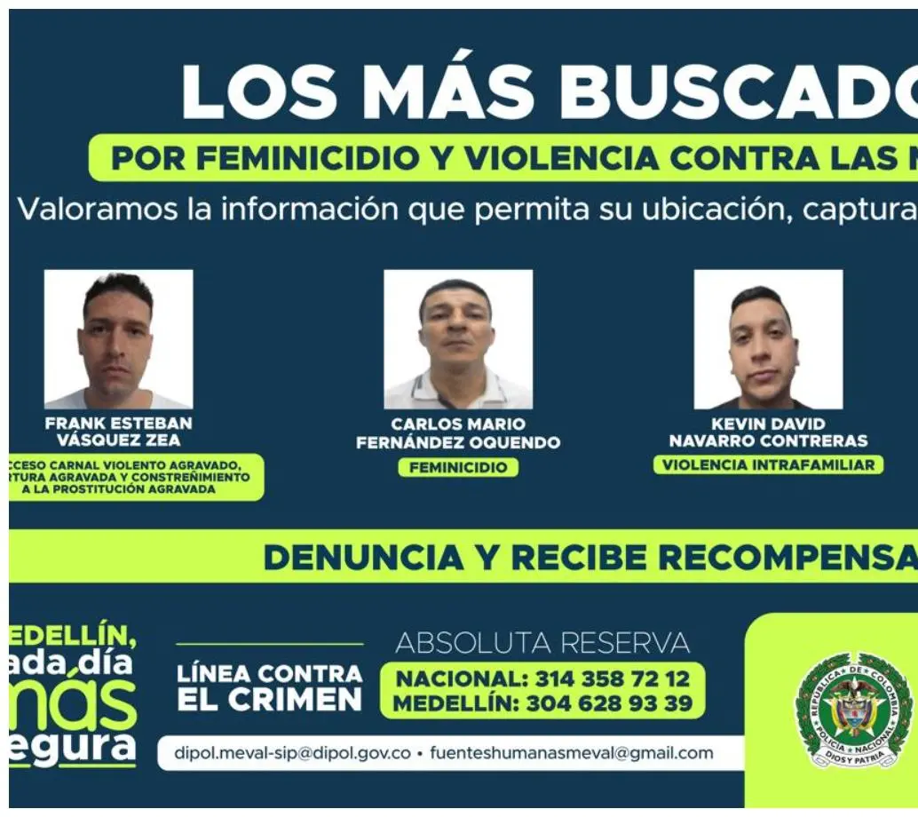 El cartel de los hombres más buscados por delitos de violencia de género en el Valle de Aburrá. FOTO Policía Metropolitana.