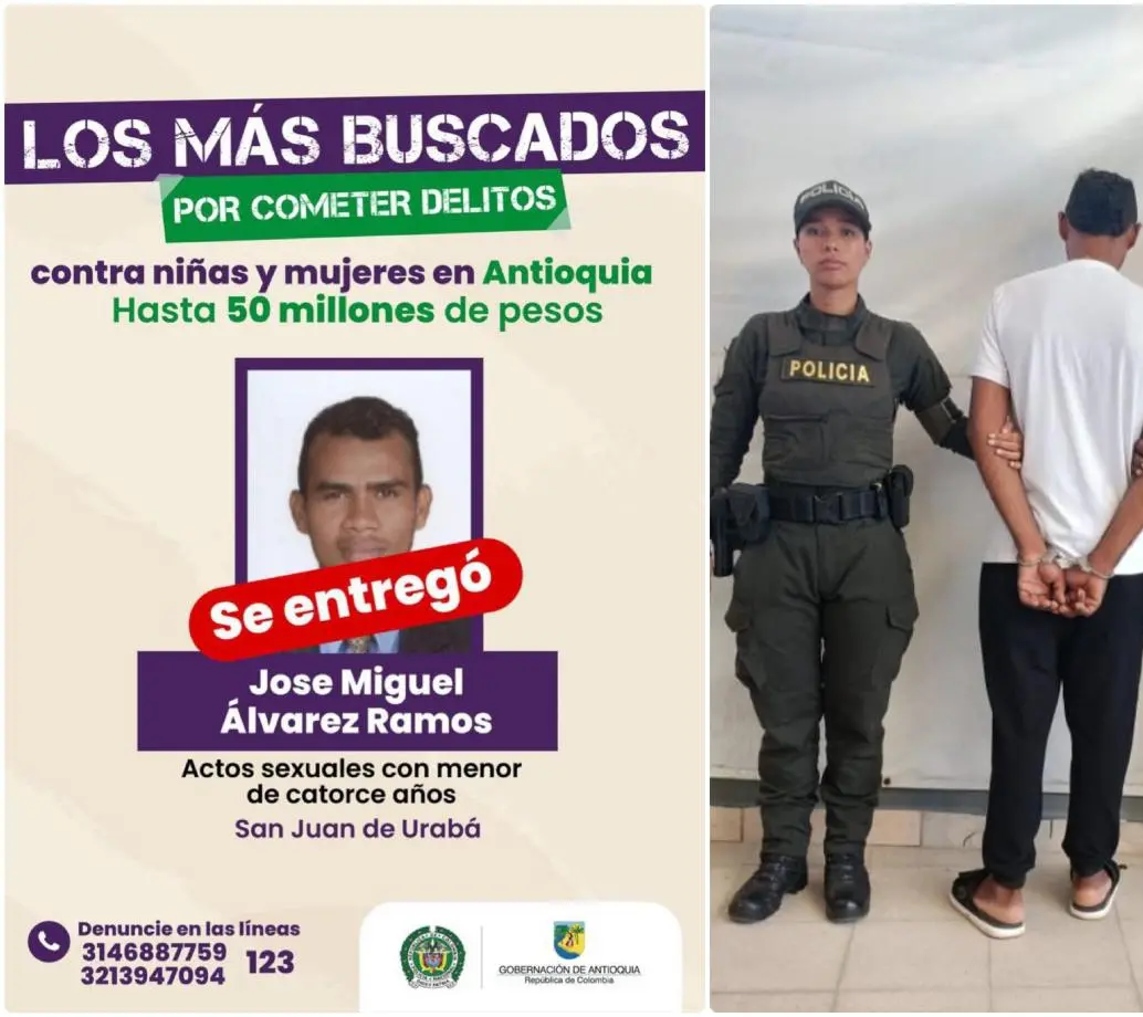 El hombre, identificado como José Miguel Álvarez, había sido incluido en el cartel de los más buscados. FOTOS: Cortesía Departamento de Policía Urabá