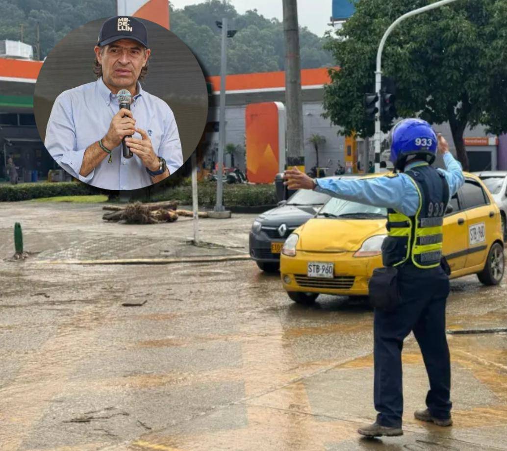 Imagen de referencia de un agente de tránsito en Medellín y miniatura del alcalde Federico Gutiérrez. FOTOS Cortesía.
