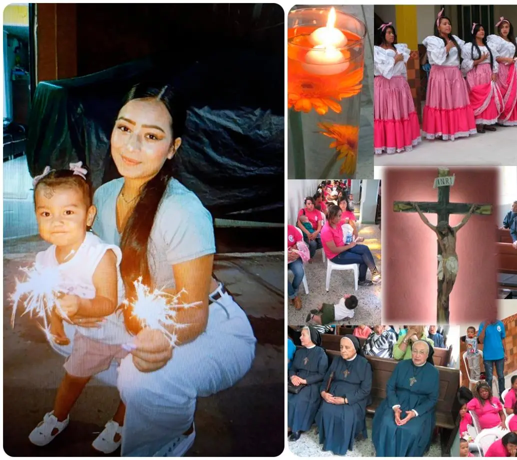 Valerin Steffany Castro acompañada de su pequeña hija. A la derecha, instalaciones de la Casa de la Divina Providencia, donde las madres menores de edad reciben acompañamiento. FOTO Cortesía