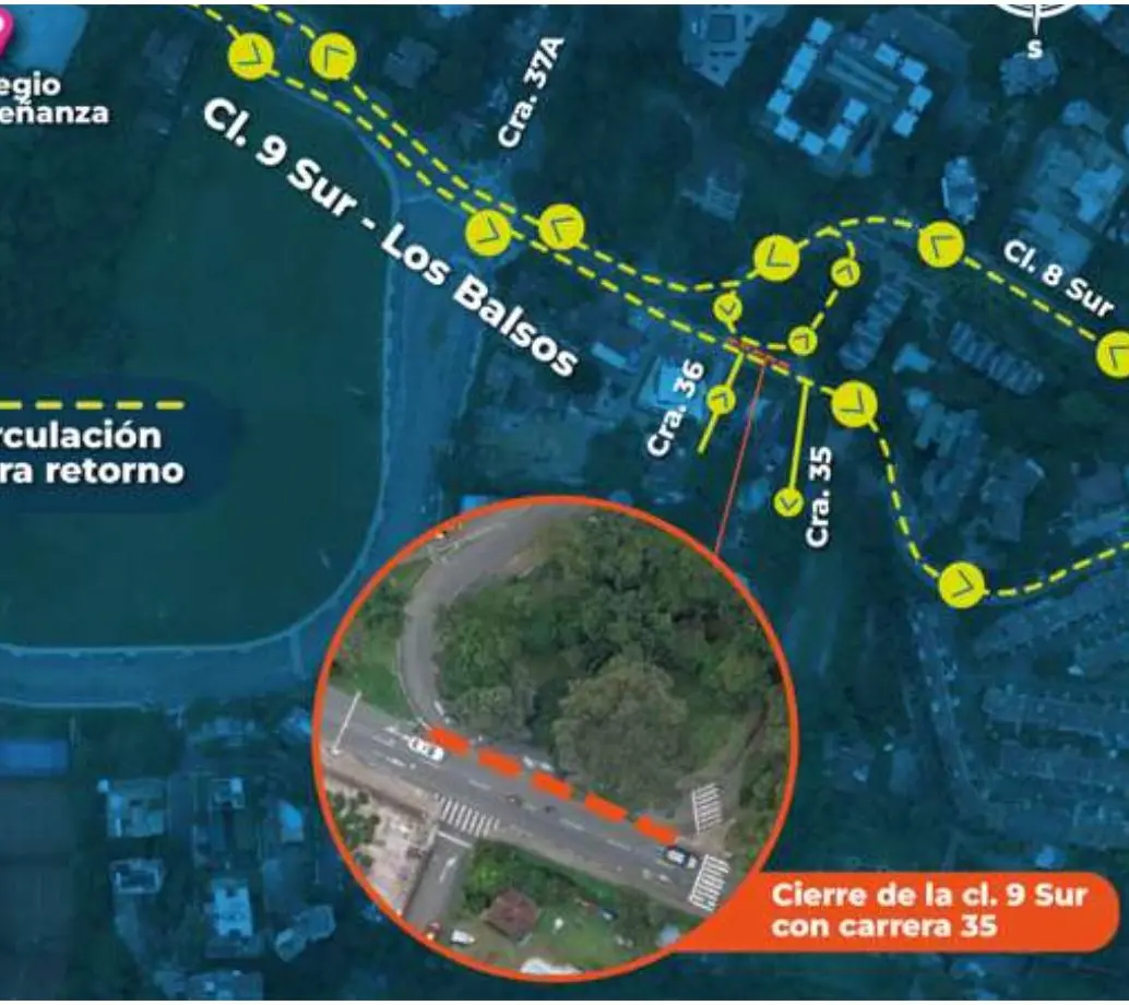 El cierre del retorno en Los Balsos con la Carrera 35 ya comenzó a regir desde el pasado martes 4 de noviembre. FOTO: Cortesía Alcaldía de Medellín