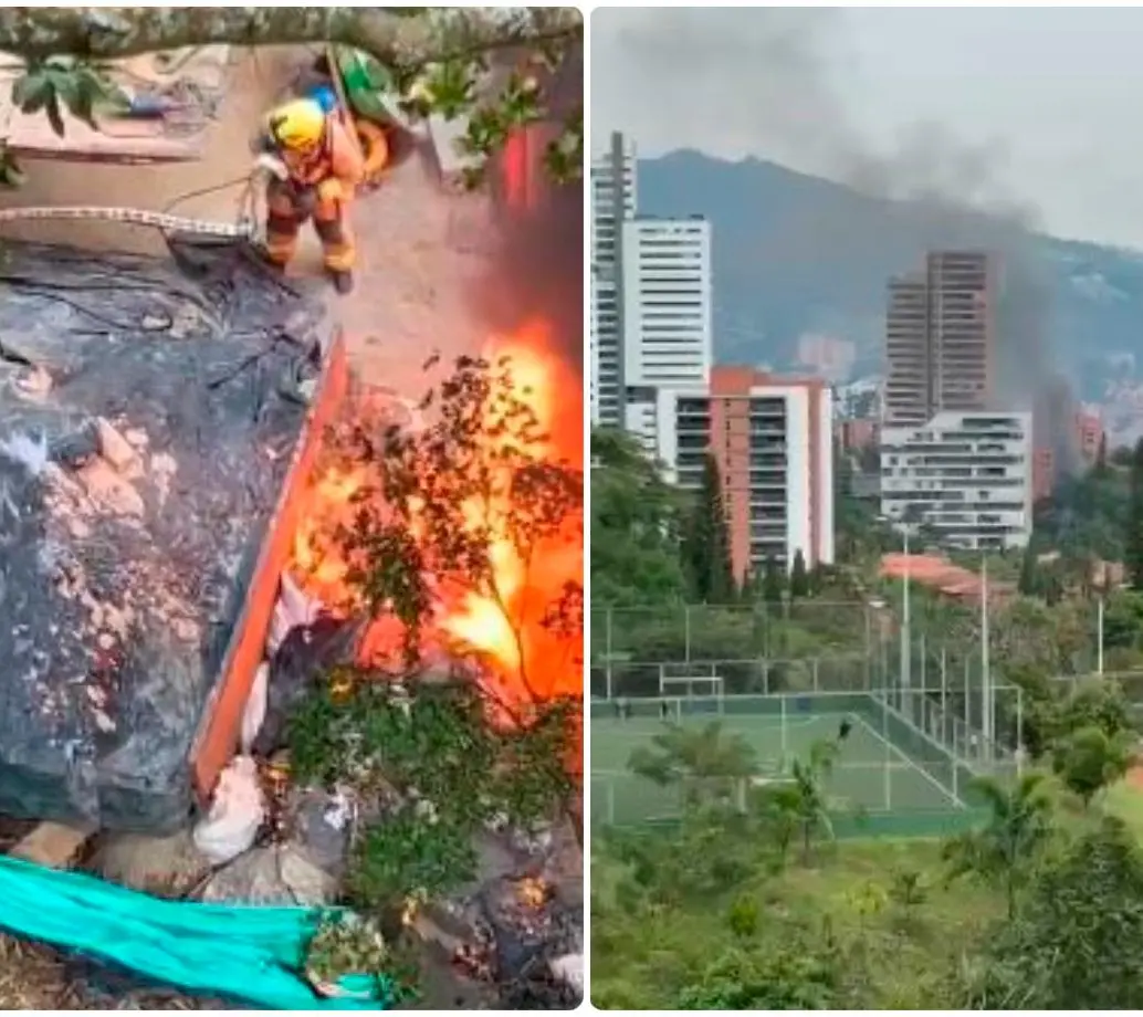 La conflagración se desató hacia la 10:00 de la mañana de este sábado en una obra en construcción. FOTOS: Cortesía Denuncias Antioquia
