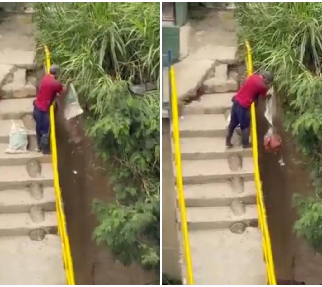 Así quedó captado uno de los ciudadanos que arrojó escombros a una quebrada en Medellín. Imagen tomada de redes sociales.