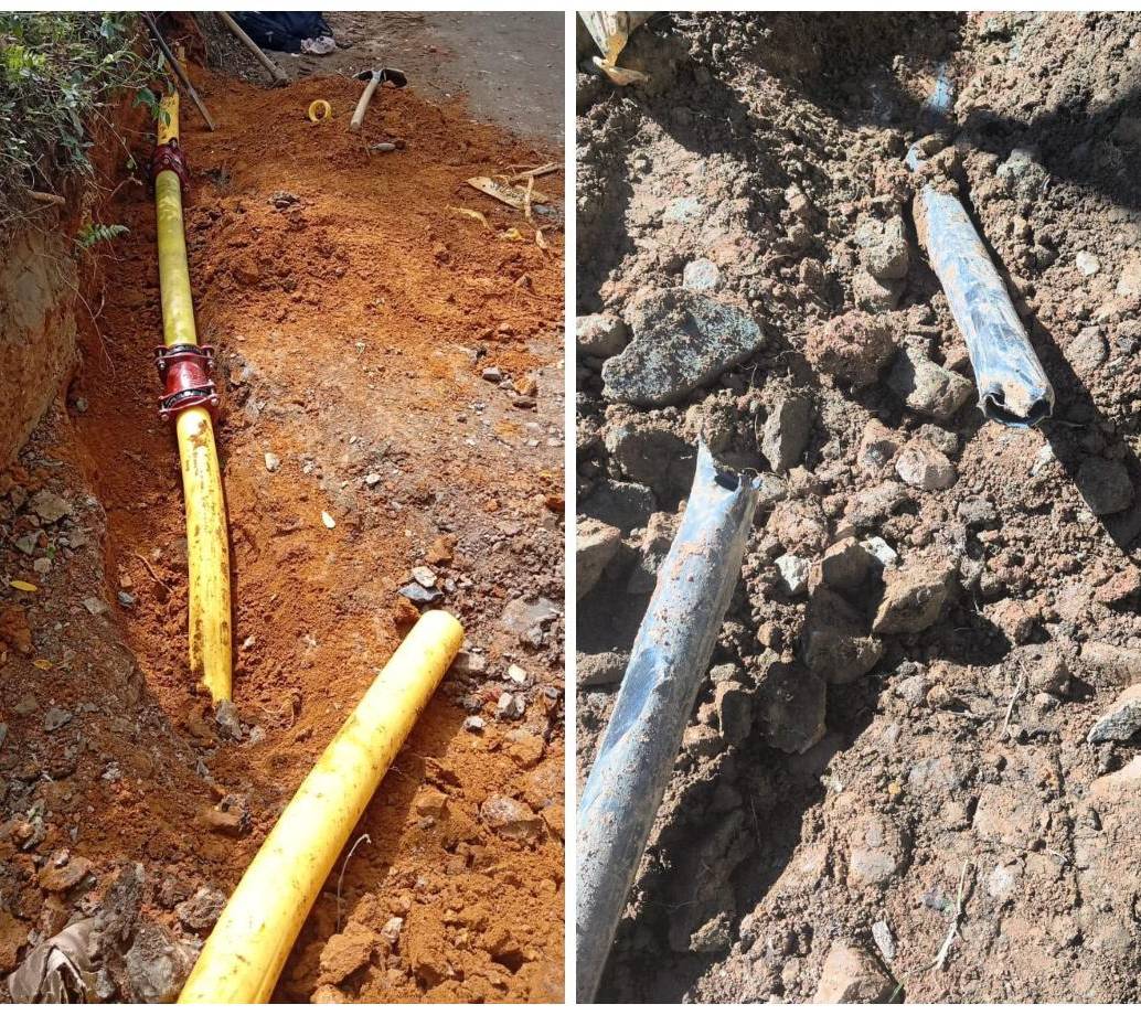Así quedaron algunos gasoductos tras excavaciones precipitadas en Antioquia el año pasado. FOTOS EPM.