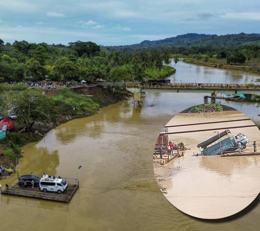 En la imagen principal, los planchones artesanales cruzando el río San Juan, en Urabá. En miniatura, el incidente que involucró a un camión. FOTOS EL COLOMBIANO Y CORTESÍA. 