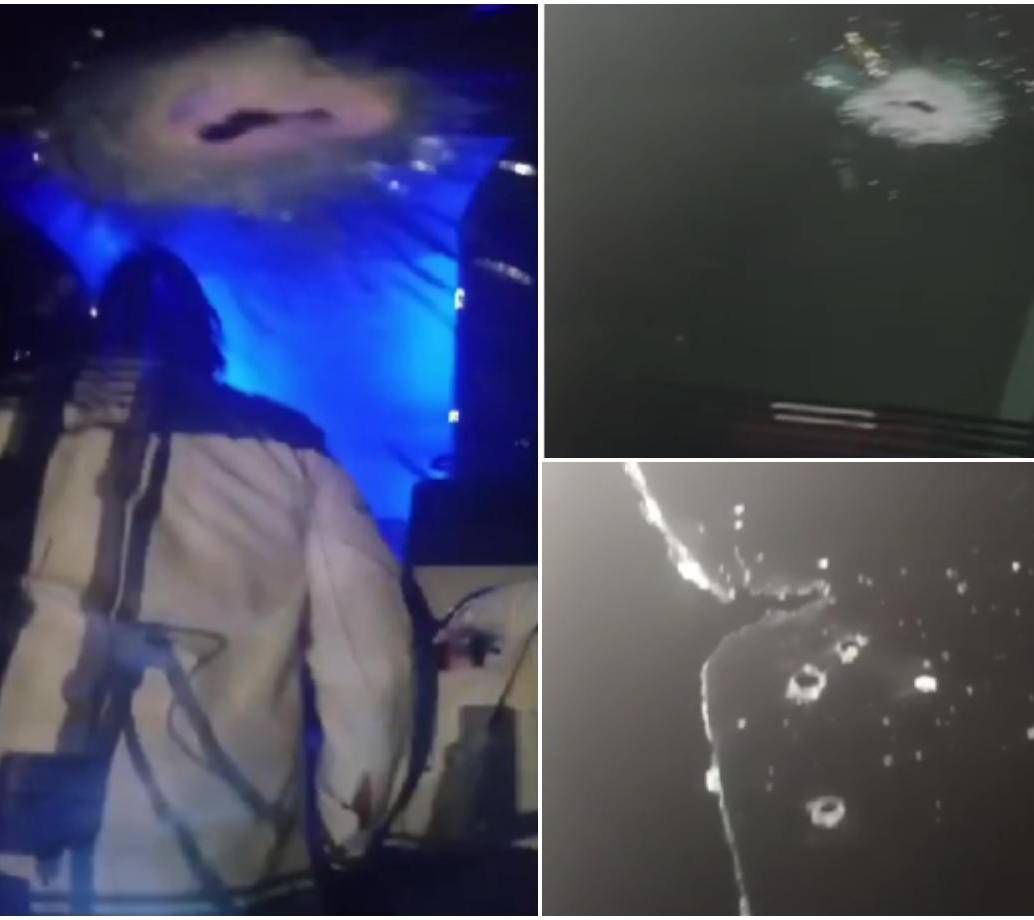 El vehículo quedó con múltiples impactos de bala en su parabrisas. La vía fue cerrada desde la noche del pasado miércoles. FOTOS: Cortesía Denuncias Antioquia