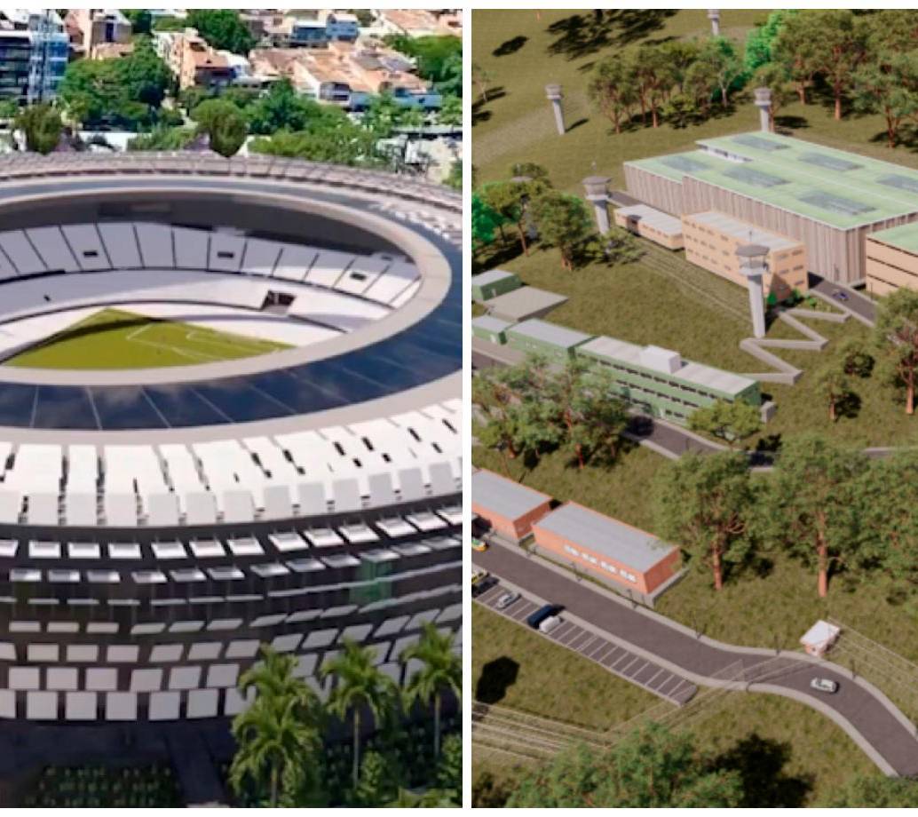 La construcción de la cárcel de sindicados en San Cristóbal y la remodelación del estadio Atanasio Giradot son revisados por presuntas irregularidades. FOTOS: CORTESÍA ALCALDÍA DE MEDELLÍN