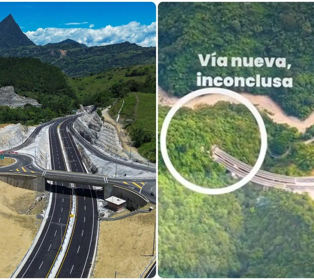 Pese a ya estar casi terminada, Pacífico 1 todavía está pendiente de concluir un tramo crítico en el sector de La Sinifaná, afectado por un derrumbe en 2019. FOTOS: Manuel Saldarriaga y Cortesía Gobernación de ANtioquia