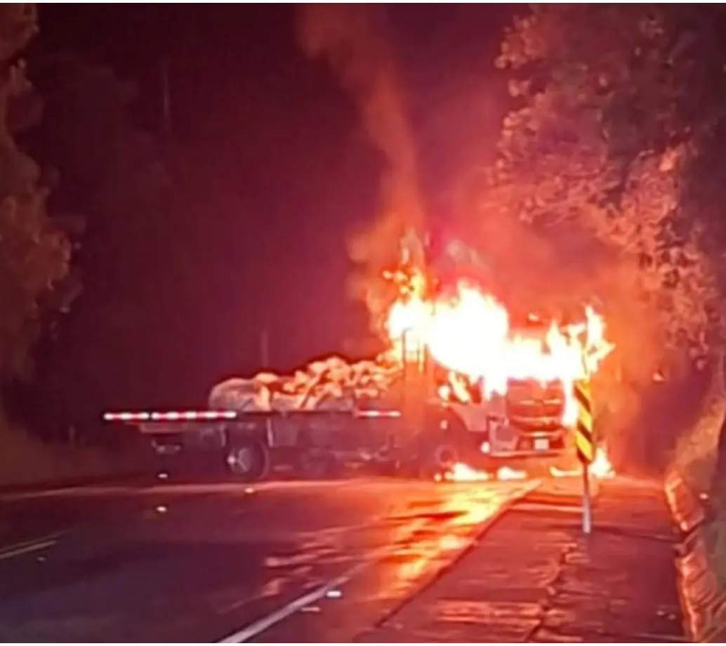 El camión fue incinerado por desconocidos durante la media noche de este viernes. FOTO: Cortesía