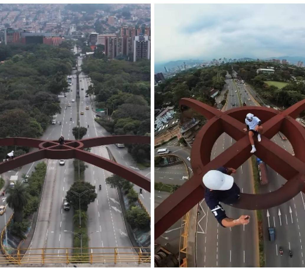 Así se vio, desde arriba, la llegada de ambos deportistas a lo más alto del puente de Punto Cero. FOTO Cortesía @julianlopgom
