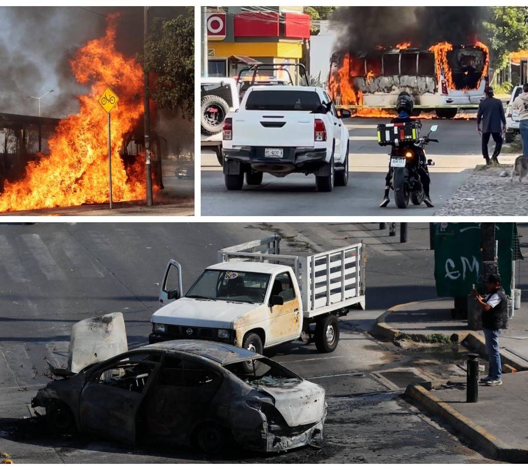 Los diferentes desmanes en Jalisco, México, ante la muerte del capo del narcotráfico Nemesio Oseguera. Imágenes tomadas de redes sociales. 