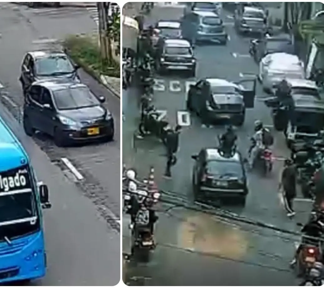 La pelea entre los dos conductores quedó registrada en las cámaras de seguridad de Itagüí. FOTO: Cortesía Alcaldía de Itagüí