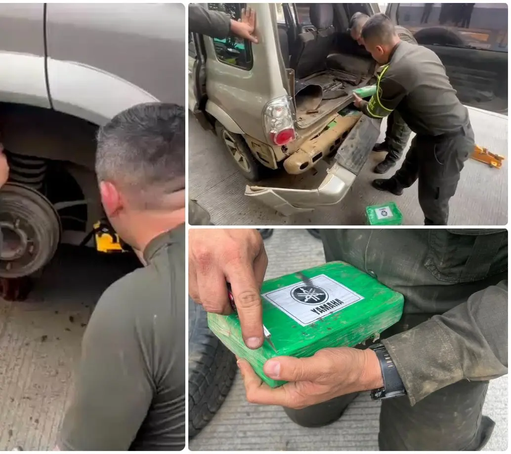 El vehículo con cocaína fue sorprendido en la vía entre Santa Fe de Antoquia y Cañasgordas. FOTO: Cortesía Policía Antioquia