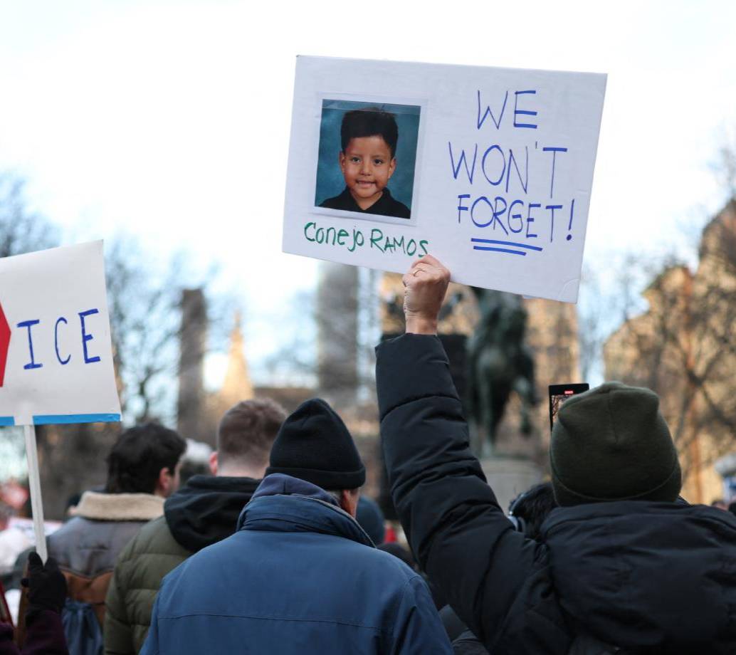 Protesta en las calle de EE.UU tras la detención de Liam Conejo Ramos. FOTO Cortesía AFP.