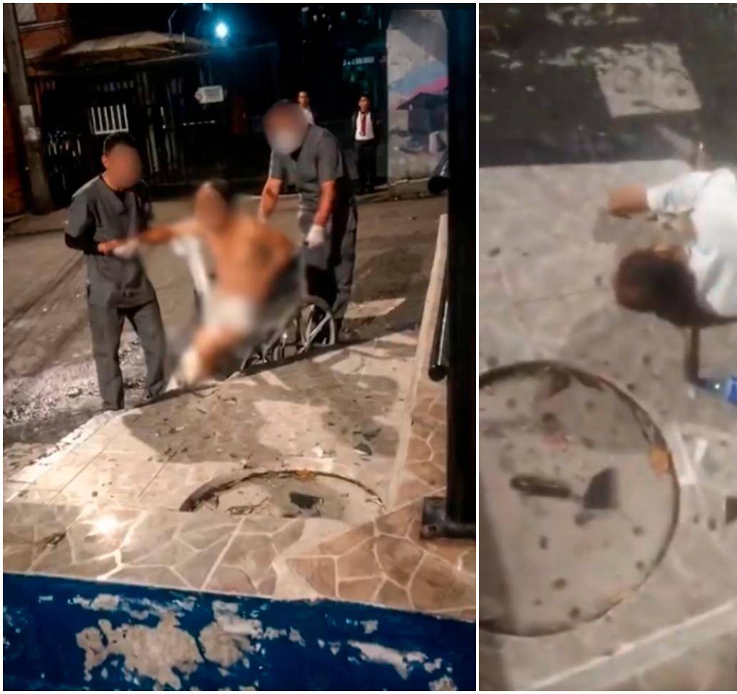 Ciudadanos grabaron en video al paciente cuando era dejado en una acera por trabajadores del hospital. FOTO: Cortesía