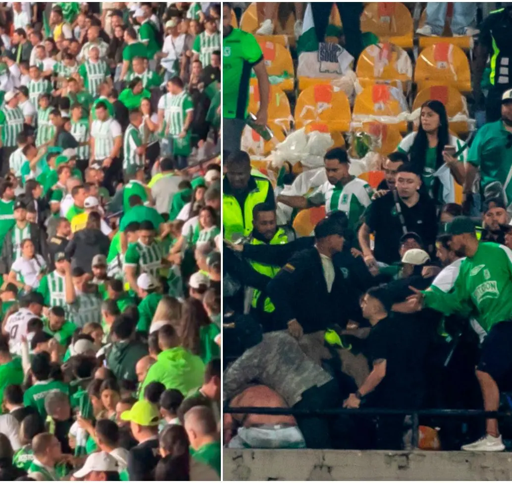 En la tribuna Occidental del Atanasio Girardot también se presentaron pelas entre hinchas de Atlético Nacional tras la derrota ante junior. 