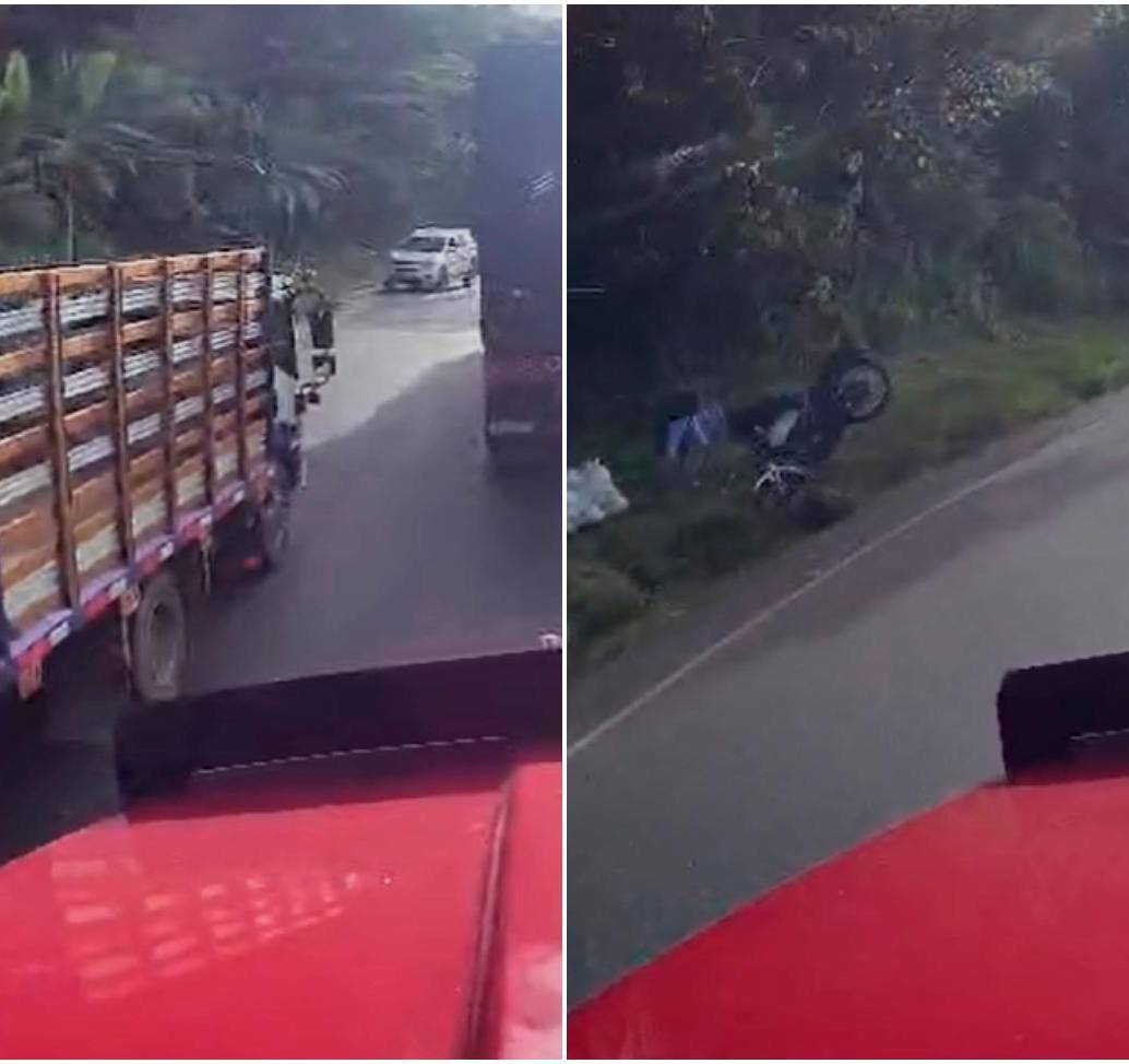 Momento en el que el motociclista fue arrinconado y resultó volando por los aires. FOTO: Cortesía Denuncias Antioquia