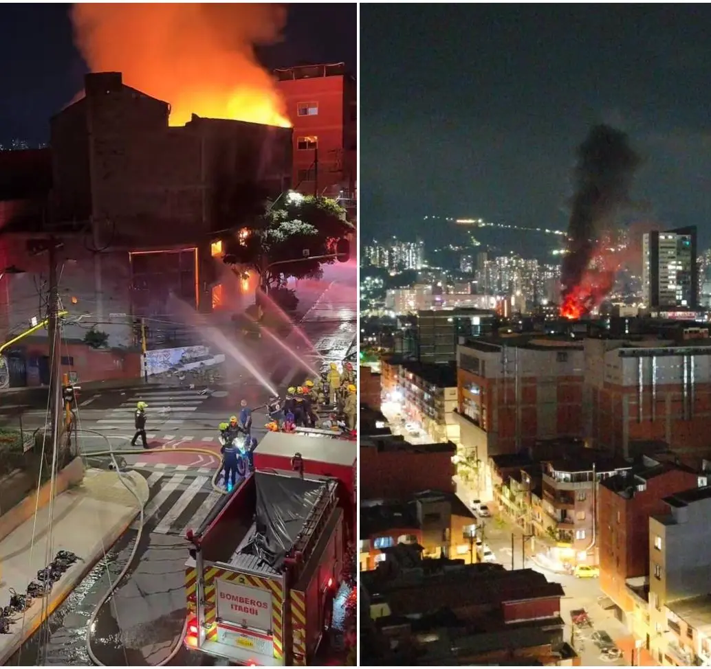 El incendio se desató en una fábrica de juegos infantiles ubicada en la zona céntrica de Itagüí. FOTOS: Cortesía Denuncias Antioquia