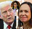 Donald Trump, presidente de EE. UU. junto a la líder opositora venezolana María Corina Machado y la presidenta interina Delcy Rodríguez. Fotos: AFP