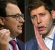 Dario Amodei, director de Anthropic; y Sam Altman, CEO de OpenAI, piden frenar la IA. FOTO: AFP.