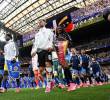 En el Mundial se pueden ver postales de ambos equipos saliendo al terreno de juego con similar color de guayos, como lo ocurrido en Alemania vs Curazao. Foto: Xinhua