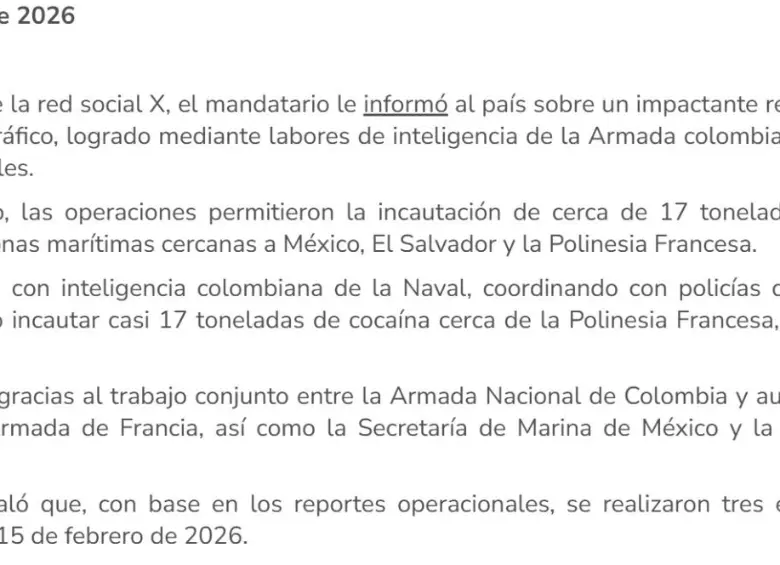 Petro toma crédito por Colombia en incautación de 17 toneladas de coca en México, El Salvador y Francia