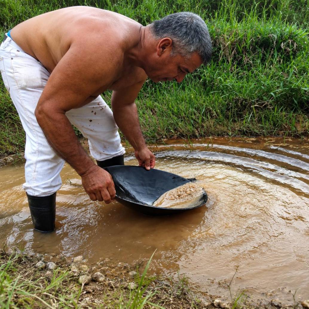 Un minero de Remedios poniendo a prueba el bioinsumo. Foto: cortesía.