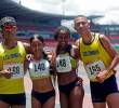 José Valencia, Laura Alcalá, Michel Gómez y Sergio Rojas, ganadores del relevo mixto en los Juegos Sudamericanos juveniles. FOTO CORTESÍA MINDEPORTE