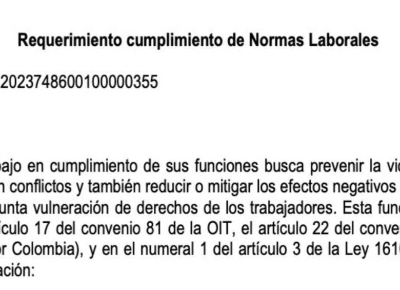 EL COLOMBIANO tiene en su poder el documento del 6 de febrero de 2024 del ministerio del Trabajo.